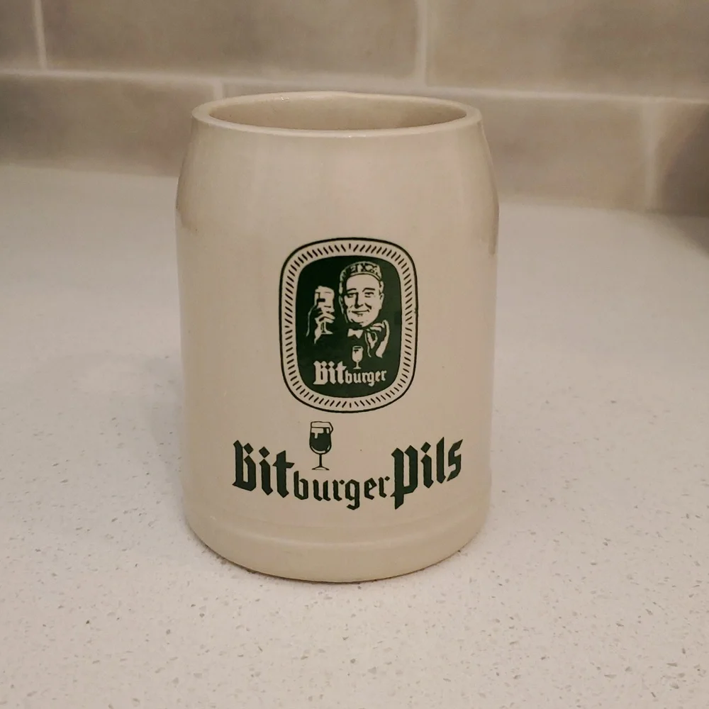 Bitburger Pils Beer Stein Ceramic Mug Germany Green Logo .4 FS Mark
